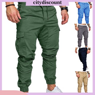 &lt;citydiscount&gt; กางเกงสกินนี่คาร์โก้ลําลอง ผูกเชือก สีพื้น สําหรับผู้ชาย