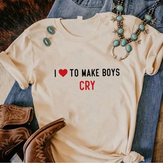 เสื้อยืด พิมพ์ลาย i Love to Make Boys Cry สไตล์ฮาราจูกุ สําหรับผู้หญิง