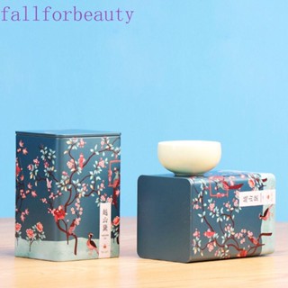 FALLFORBEAUTY กระป๋องโลหะ ทรงสี่เหลี่ยม สําหรับใส่ขนมขบเคี้ยว ชา กาแฟ