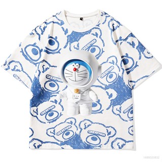 เสื้อยืดแขนสั้นลําลอง พิมพ์ลายกราฟฟิค Ellen Doraemon 3 มิติ พลัสไซซ์ สําหรับผู้ใหญ่ และคู่รัก