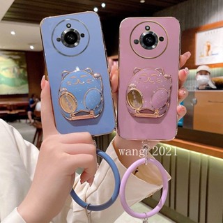 พร้อมส่ง ใหม่ เคสโทรศัพท์มือถือแบบนิ่ม ชุบไฟฟ้า ลายแมวน่ารัก พร้อมสายคล้องข้อมือ ทรงกลม แฟชั่น สําหรับ Realme11 Pro Realme 11 Pro + Plus 5G 2023