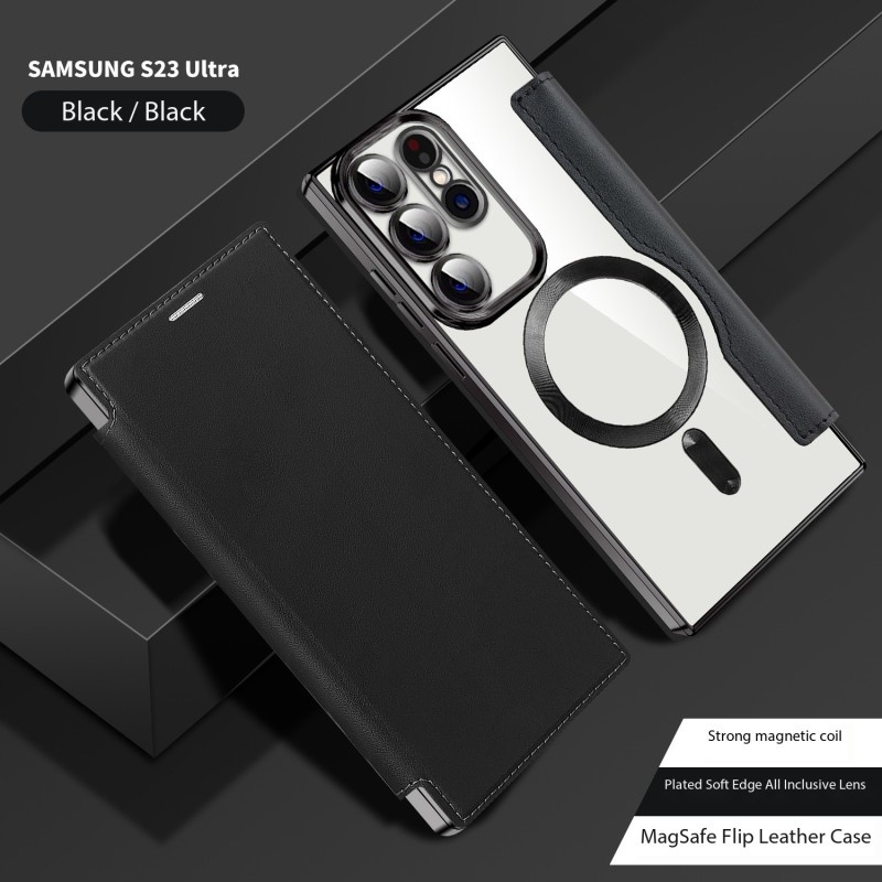 SAMSUNG ดีลักซ์แม่เหล็กไร้สายชุบธุรกิจเคสโทรศัพท์สําหรับ ซัมซุง ส24 ส22 23อัลตร้าพลัสรถกระบะสล็อตหนังพลิก