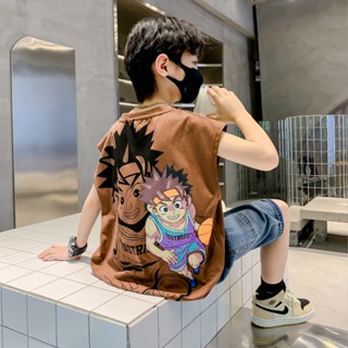 พร้อมส่ง เสื้อยืดแขนกุด พิมพ์ลายการ์ตูน สไตล์เกาหลี แฟชั่นฤดูร้อน สําหรับเด็กผู้ชาย และเด็กผู้หญิง