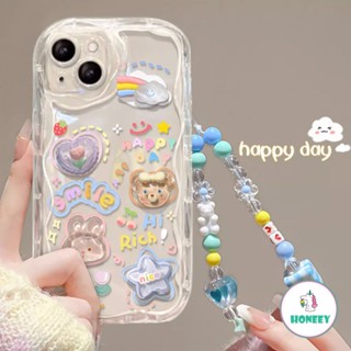 เคสโทรศัพท์มือถือนิ่ม แบบใส ลายดอกไม้ สัตว์ 3D หลากสี พร้อมสายโซ่คล้อง สําหรับ iPhone 14 11 Pro Max 13 12 Pro Max