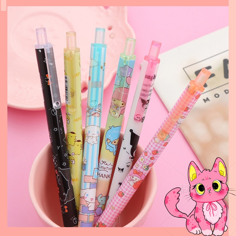 1 ชิ้น Sanrio ปากกากดกระสุน / ปากกาการ์ตูนอะนิเมะ สีดํา / ปากกาลูกลื่น / เครื่องเขียนนักเรียน