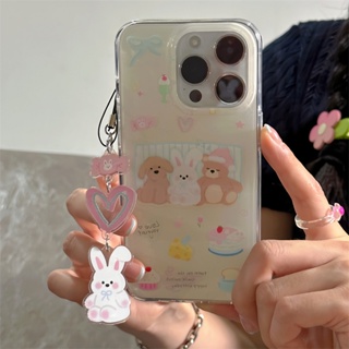 ใหม่ เคสโทรศัพท์มือถือ ซิลิโคน กันกระแทก ลายการ์ตูนหมี กระต่ายน่ารัก พร้อมสายคล้อง สองชั้น สําหรับ Iphone 11 12 13 14 14promax 11 12