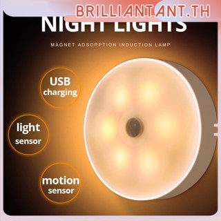 Magnetic Self-adhesive Pir Motion Sensor Control เปิด/ปิดอัตโนมัติ/Led Night Light/แบบพกพาติดผนังตู้เสื้อผ้าตู้บันได Mini Usb โคมไฟประหยัดพลังงาน bri