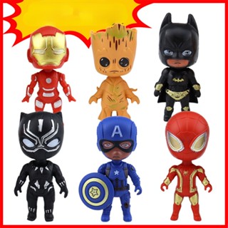 ของเล่นตุ๊กตาฟิกเกอร์ Marvel Heroes Avengers Iron Man Spider Man Captain America Black Panther Batman 6 ชิ้น