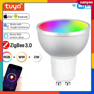 Zigbee 3.0 Gu10 สมาร์ทโคมไฟสปอตไลท์ Rgbcw ฟังก์ชั่นจับเวลาหลอดไฟหรี่แสงได้ลำโพงอัจฉริยะควบคุมด้วยเสียงเข้ากันได้กับ Alexa และ Google Home canyon