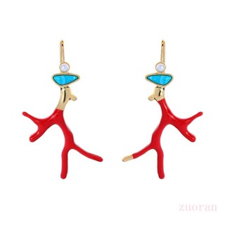 Zuo ต่างหูอะคริลิคเรซิ่น จี้เขากวาง สีแดง