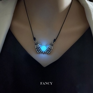 Fancy สร้อยคอ จี้รูปหัวกะโหลก เรืองแสงในที่มืด สไตล์พังก์