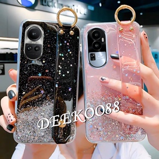 ใหม่ เคสโทรศัพท์มือถือ TPU นิ่ม แบบใส ลายดาววิบวับ พร้อมสายคล้องมือ สําหรับ OPPO Reno10 Pro Plus Pro+ 5G 2023 Reno 10 10Pro Reno10Pro+