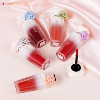 Sheloves Rose Matte Lip Glaze ถ้วยไม่ติดทนทานไม่ทำให้ลิปกลอสของแท้จางหาย veemm