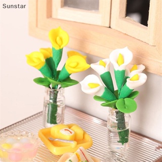 Sunstar 1:12 บ้านตุ๊กตาจิ๋ว พืช Calla Lily แจกันแก้ว กระถางดอกไม้ โมเดลบ้าน สวน ของเล่น ดี