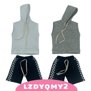 [Lzdyqmy2] เสื้อกันหนาวแขนกุด มีฮู้ด และกางเกง แฮนด์เมด สําหรับตุ๊กตา 1/12 6 นิ้ว 2 ชิ้น