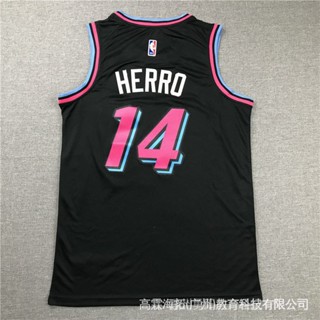 เสื้อกีฬาแขนสั้น ลายทีม NBA Jersey Miami Heat No. 14 Herro Sports City Edition opii Black sFWL 4ssh 275590