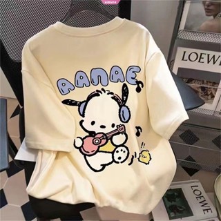 เสื้อยืดแขนสั้น พิมพ์ลายการ์ตูน Sanrios Pochacco ทรงหลวม สไตล์เกาหลี ฮาราจูกุ ญี่ปุ่น เหมาะกับฤดูร้อน สําหรับผู้หญิง และนักเรียน