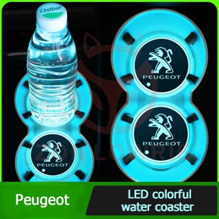 แผ่นรองแก้วน้ํารถยนต์ มีไฟ Led หลากสี สําหรับ Peugeot 206 207 307 408 Citroen C2 C3