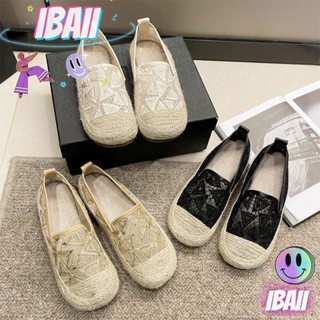 IBAII. สไตล์ใหม่ รองเท้าชาวประมง ลำลอง ผ้าลินิน เย็บลูกไม้ รองเท้าสวมแบบสวม