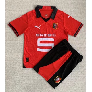 【จัดส่งด่วน】ชุดเสื้อกีฬาแขนสั้น ลายทีมชาติฟุตบอล Rennes ชุดเหย้า สําหรับเด็ก และผู้ใหญ่