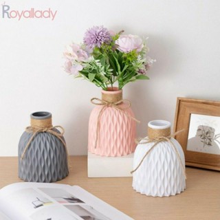 #ROYALLADY#Vases ดอกไม้พลาสติก เรียบง่าย สีขาว สีชมพู สีเทา ป้องกันเซรามิก สไตล์ยุโรป