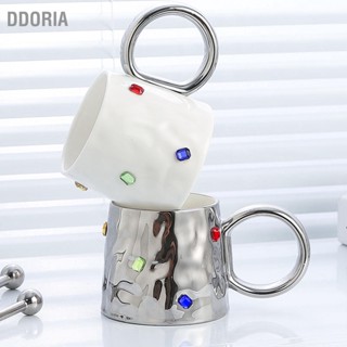  DDORIA แก้วกาแฟเซรามิกสีหินตกแต่งถ้วยชาสไตล์เรียบง่ายพร้อมที่จับกลมสำหรับของขวัญเดินทางที่บ้าน