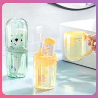 Creative Cute Bear Toothbrush Storage Box Mouthwash Toothware Cup Travel Wash Cup Set Toothbrush Cup Toothbrush Box Set Portable ห้องอาบน้ำ Brushing Cup [COD]