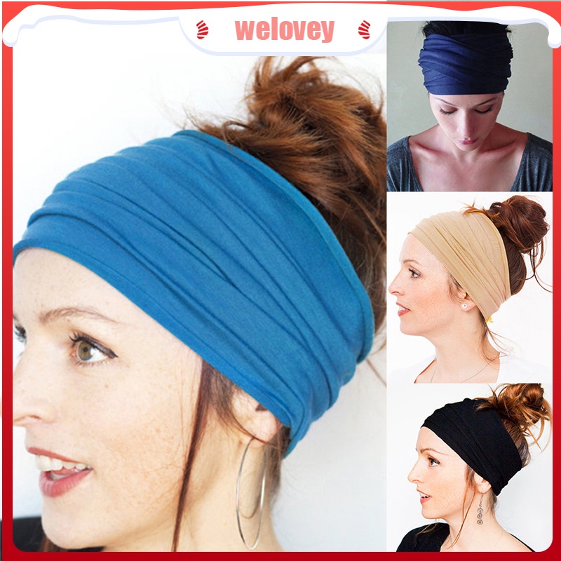 แฟชั่นผู้หญิงโยคะกีฬาแถบคาดศีรษะกว้างยืดหยุ่น Boho ผม Band Head Wrap สายรัดข้อมือสาววิ่ง Gym Headwrap HairBand
