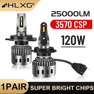 HLXG H7 หลอดไฟ LED 120W 25000LM Super Bright Head มินิรถ LED 9012 Hir2 9005 HB3 9006 HB4 ไฟหน้าพร้อมพัดลม 6000K สีขาวเทอร์โบ H1 H4 H8 H11 หลอดไฟหมอก