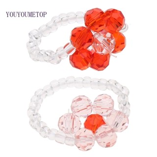 Youyo แหวนลูกปัด รูปดอกไม้ สีแดง สีชมพู สไตล์มินิมอล สําหรับผู้หญิง