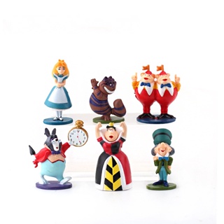 ของเล่นฟิกเกอร์ Alice in Wonderland PVC 6 ชิ้น สําหรับตกแต่งเค้ก