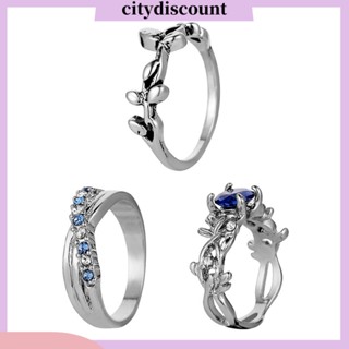 &lt;citydiscount&gt; แหวนเถาวัลย์ดอกไม้ ประดับอัญมณีเทียม ซ้อนกันได้ แวววาว สําหรับผู้หญิง ปาร์ตี้ งานพรอม งานพรอม 3 ชิ้น