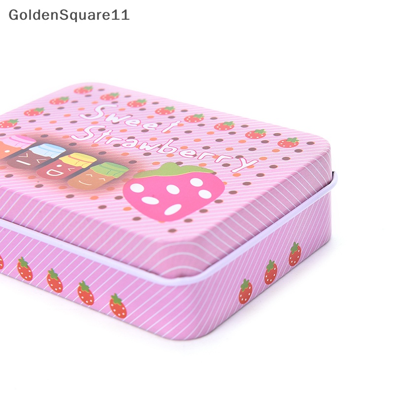 Gd Tin Metal Container Small สี่เหลี่ยมผืนผ้า กล่องเก็บของน่ารัก รูปแบบเคส, GoldenSquare