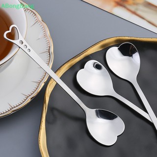 Abongbang ช้อนกาแฟ สเตนเลส รูปหัวใจ สีเงิน แบบพกพา