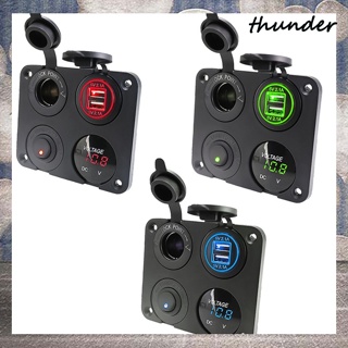 Thunder 4 In 1 แผงซ็อกเก็ตชาร์จในรถยนต์ ดัดแปลง สวิตช์โวลต์มิเตอร์ ที่จุดบุหรี่ Usb คู่ สําหรับเรือยอร์ช