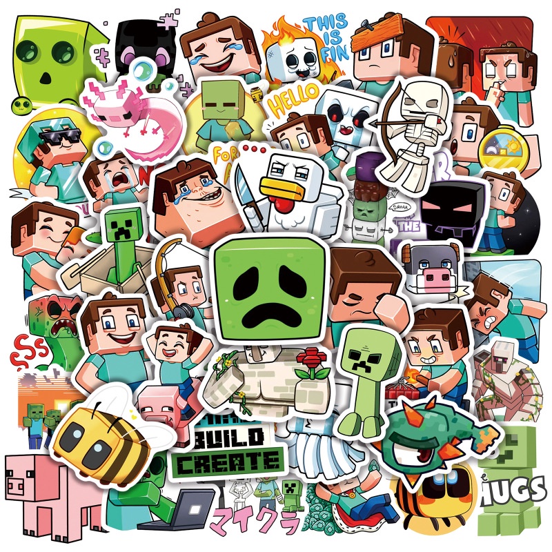 50 ชิ้น Minecraft สติกเกอร์กันน้ําสําหรับ Aquaflask โทรศัพท์ MC วิดีโอเกม Stikers สําหรับเด็กเด็กผู้