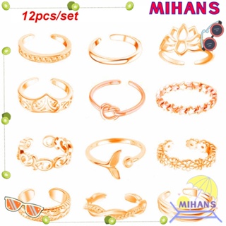 Mih 12 ชิ้น / เซต แหวนนิ้วเท้า ชุดเครื่องประดับผู้หญิง ของขวัญ ชายหาด ข้อต่อ ปรับได้ แหวนหาง