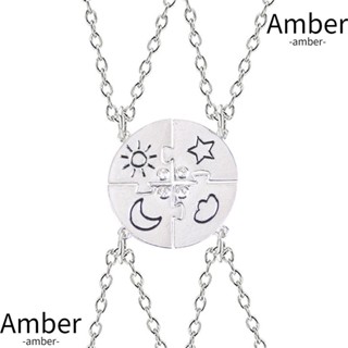 Amber สร้อยคอ จี้รูปดวงจันทร์ ก้อนเมฆ ดวงดาว ดวงอาทิตย์ ฝังพลอยเทียม หลากสี เครื่องประดับแฟชั่น สําหรับผู้ชาย ผู้หญิง เพื่อน 4 ชิ้น