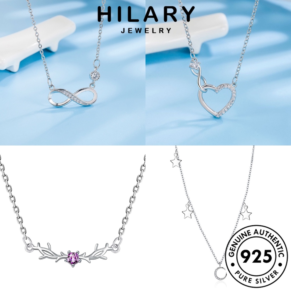 HILARY JEWELRY เงิน มอยส์ซาไนท์ไดมอนด์ สร้อยคอ 925 จี้ แท้ เรียบง่าย ต้นฉบับ แฟชั่น เครื่องประดับ ผู้หญิง Silver เกาหลี เครื่องประดับ M048