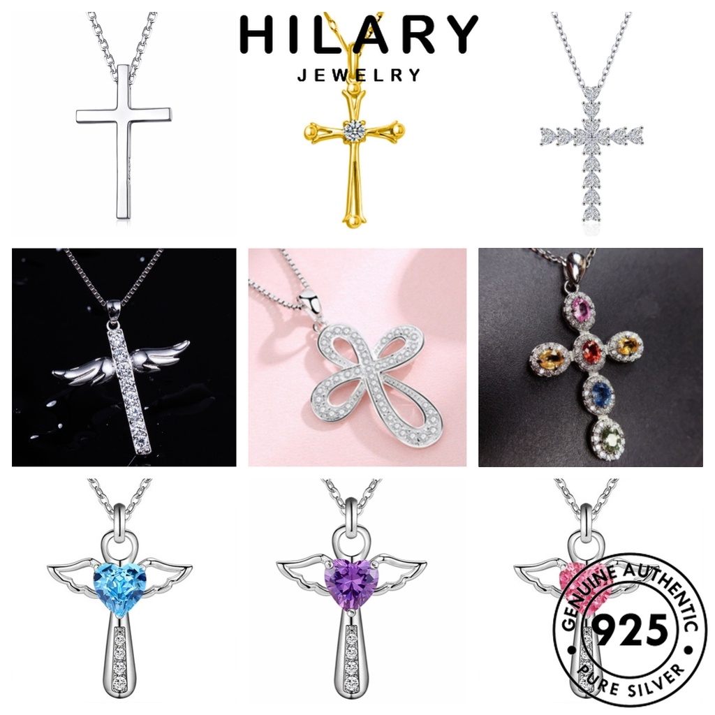 HILARY JEWELRY เครื่องประดับ ผู้หญิง เกาหลี สร้อยคอ ข้ามง่าย เครื่องประดับ แท้ มอยส์ซาไนท์โกลด์ เงิน 925 Silver แฟชั่น ต้นฉบับ จี้ M092