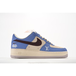 Air Force One J Pure Original LV Joint Beige White Blue Color AF1 สําหรับผู้ชาย และผู้หญิง