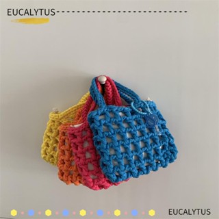 Eutus กระเป๋าถือ ผ้าฝ้ายถักโครเชต์ ถักนิตติ้ง สีแคนดี้ สําหรับผู้หญิง