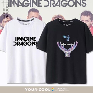 เมย์ a ✢Imagine Dragons dream dragon rock band ide brand แขนสั้นผู้ชายและผู้หญิงสีลูกกวาดผ้าฝ้ายครึ่งแขนหลวมฤดูร้อน