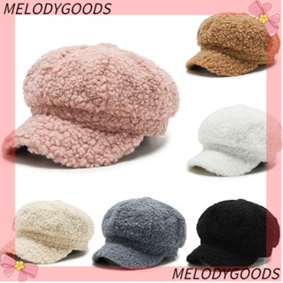 Melodg หมวกแกะ ผ้าขนสัตว์นิ่ม ทรงแปดเหลี่ยม สีพื้น แฮนด์เมด สําหรับผู้หญิง