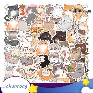 Chunrong สติกเกอร์ ลายการ์ตูนแมวน่ารัก กันน้ํา สําหรับติดตกแต่งแล็ปท็อป สเก็ตบอร์ด 60 ชิ้น