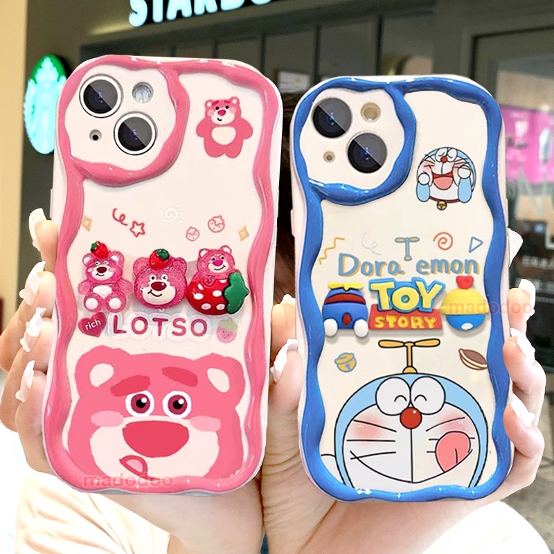 Casing Xiaomi 14 13T 13 12 12X 12S 11 Lite POCO M3 X3 NFC Pro Redmi Note 10 10S 9 9S 8 8A 7 Cute Cartoon Couple 3D Doll Strawberry Bear Lotso Doraemon Fine Hole Cream Edge Phone Case 1NY 39