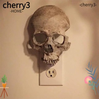 Cherry3 โคมไฟกลางคืน รูปหัวกะโหลก เรซิน ปลั๊ก EU ควบคุมด้วยสวิตช์ปุ่มกด สไตล์โกธิค สําหรับฮาโลวีน