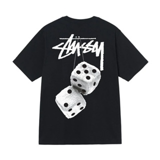 แฟชั่นคลาสสิกเสื้อยืดแขนสั้น พิมพ์ลายลูกเต๋า Stussy Fuzzy dice สําหรับผู้ชาย และผู้หญิง ผ้าฝ้าย 100% S-5XL