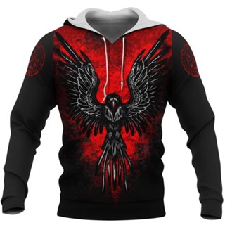 เสื้อกันหนาว มีฮู้ด ลาย Viking Raven In Fire Myvikinggear