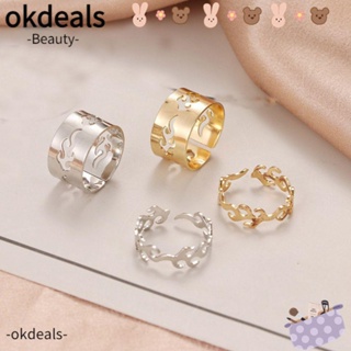 Okdeals แหวนหมั้นแฟชั่น รูปเปลวไฟ ปรับได้ โรแมนติก เครื่องประดับ สําหรับคู่รัก งานแต่งงาน 2 ชิ้น